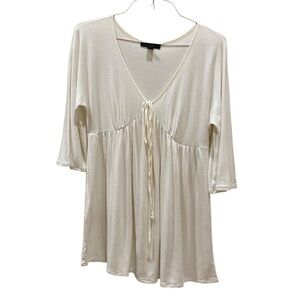 Express Womens Blouse Top Deep V Neck 3/4 Sleeve Cream Stretch Size Large